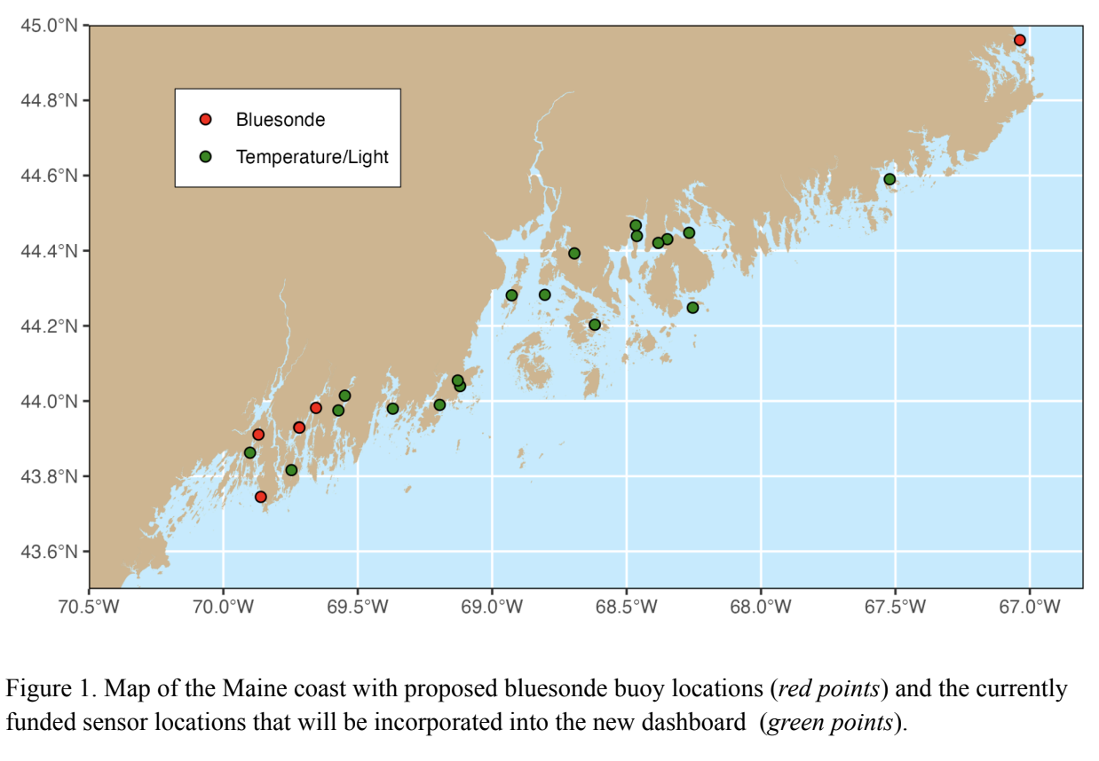 bluesonde buoy map Gloved hand holding farmed oysters on a boat