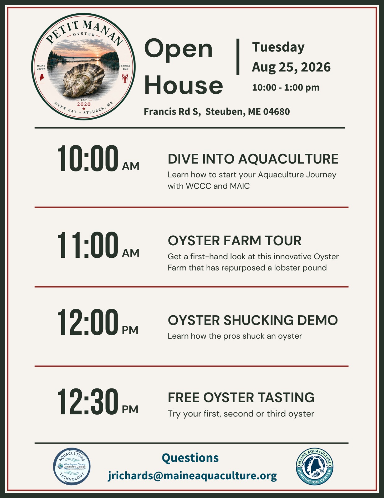 Petit Manan Open House Schedule